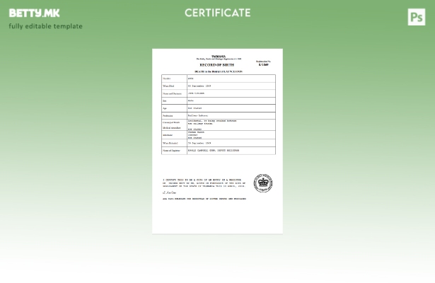 Модерен стил Шаблон за потврда за смрт од Австралија Тасманија во шаблон Word